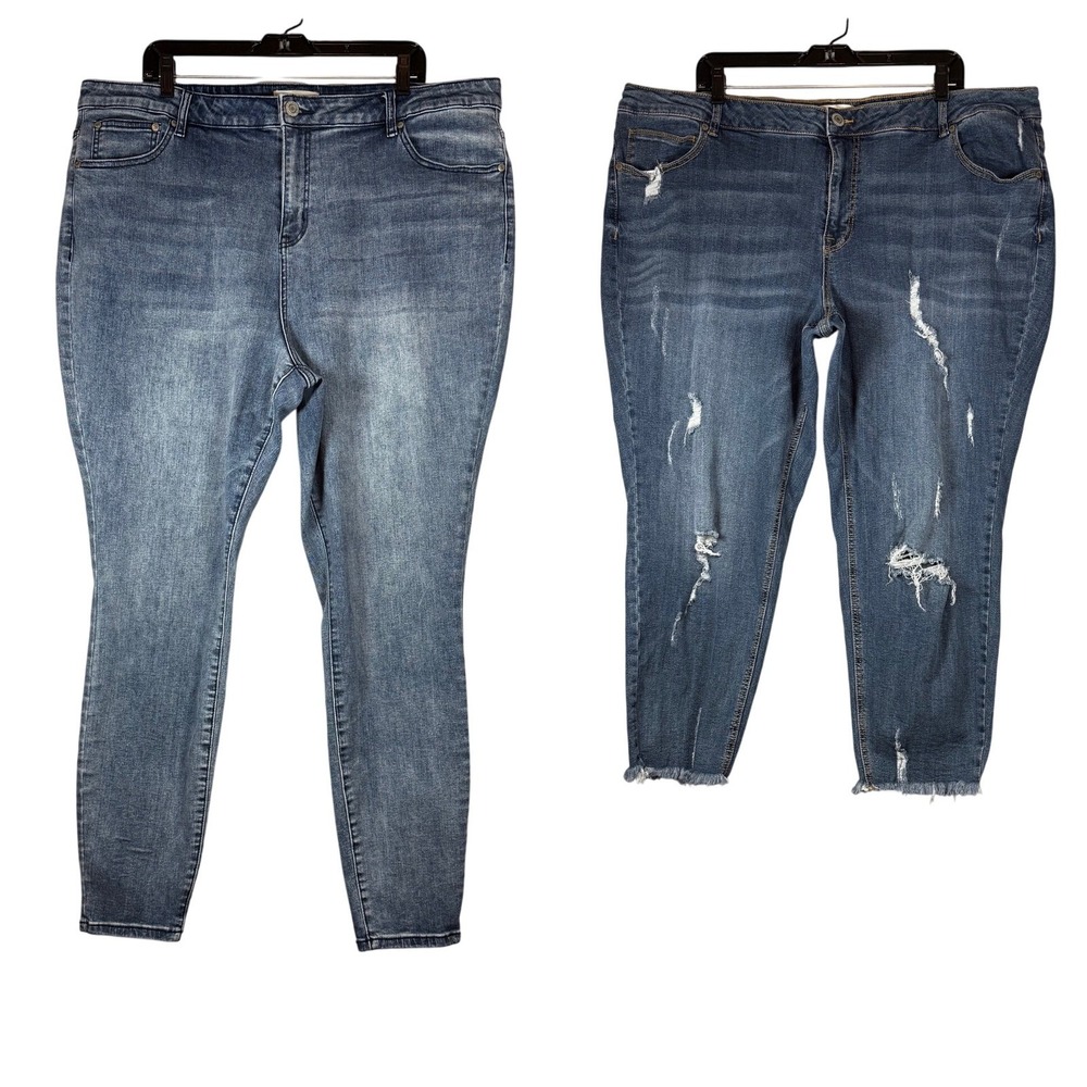 ELOQUII Denim Jean Bundle, High Rise Skinny /Distressed Cropped Plus Size 24L/24